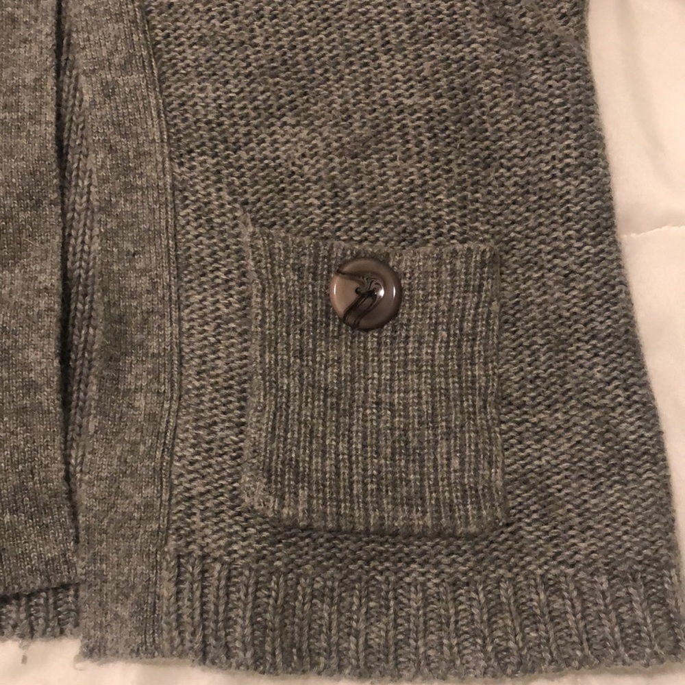 BCBG MaxAzria angora wool blend sweater in grey with top design button 2 pockets - Picture 3 of 12